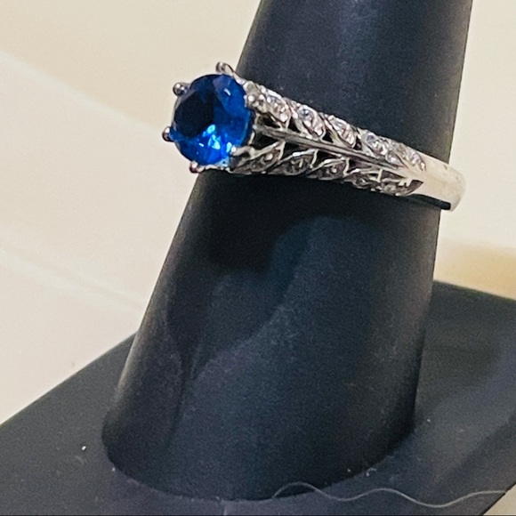 🦋Rich Deep Blue 1ctw Solitaire set High in Vintage Style Sterling Silver! - Picture 5 of 14
